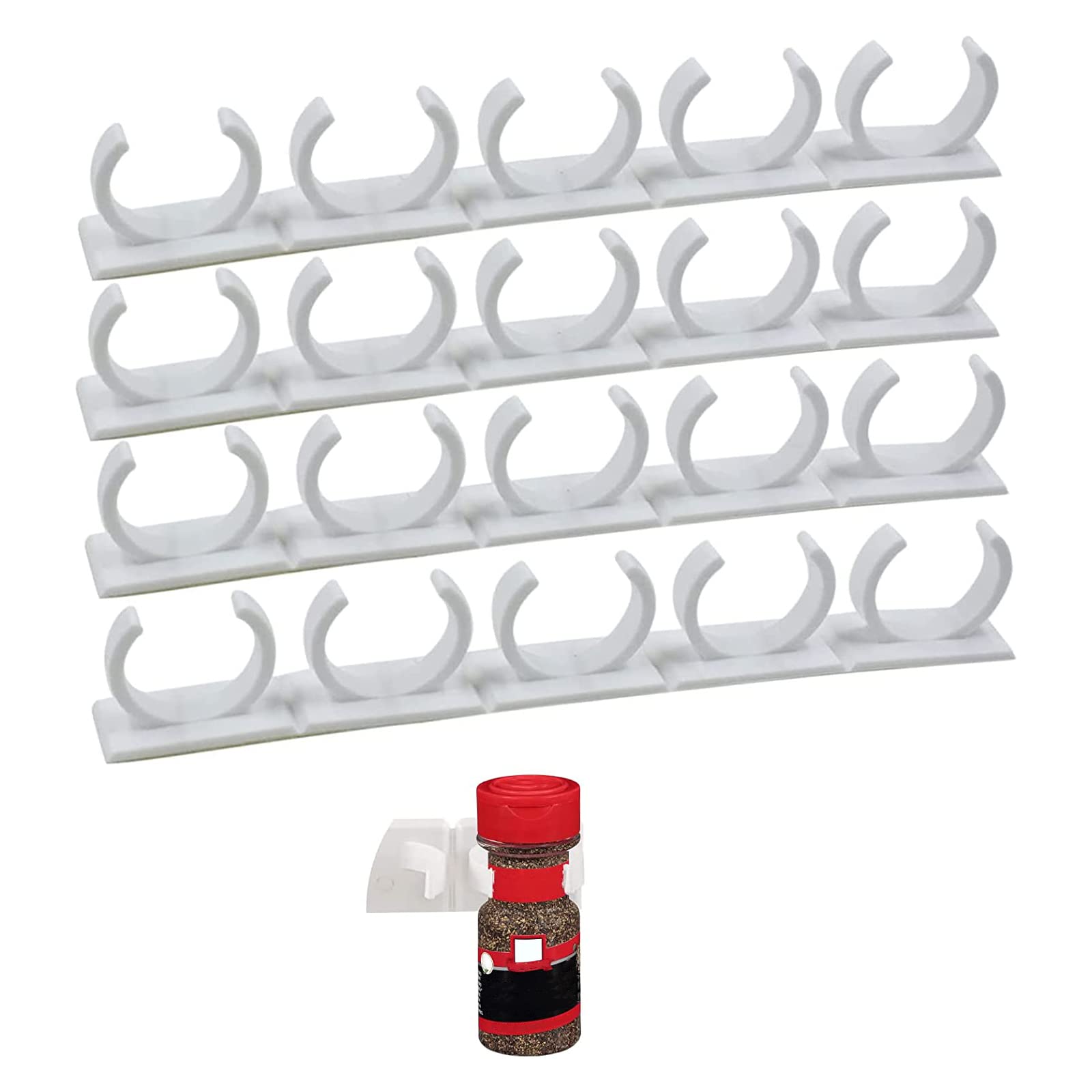 4 Pack 20-Clips Wall Mounted Kitchen Spice Jar Rack,Organizer Rack,Seasoning Jar Storage Holder,Bottles Clip,Cupboard Spice Rack Shelf Cabinet Organizer Door with Adhesive Tape