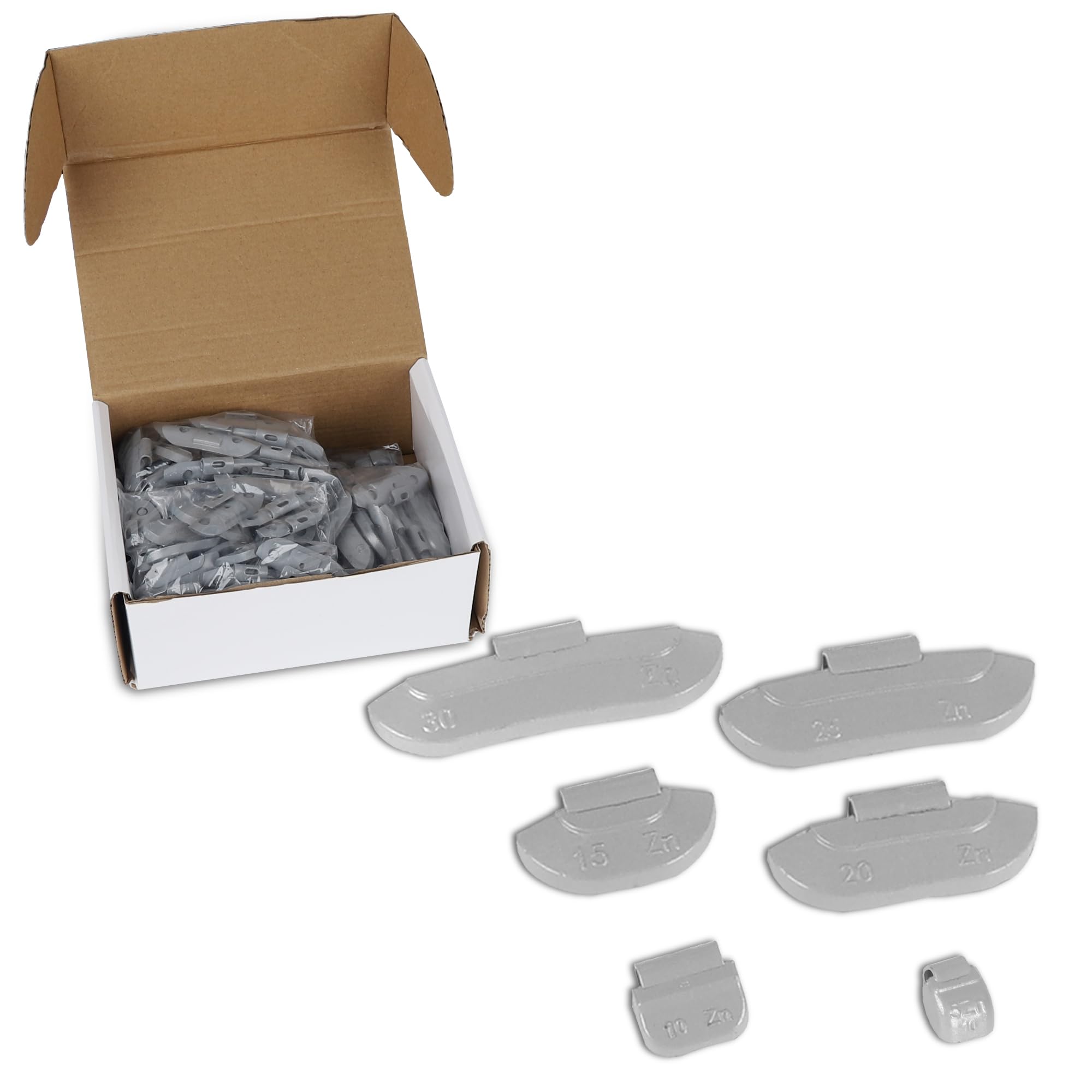 Generisch 225Stück Auswuchtgewichte Wuchtgewichte（ je 50 von 5g, 10g, 15g und je 25 von 20g, 25g, 30g） Sortiment an Zinkschlaggewichten für STAHLFELGEN