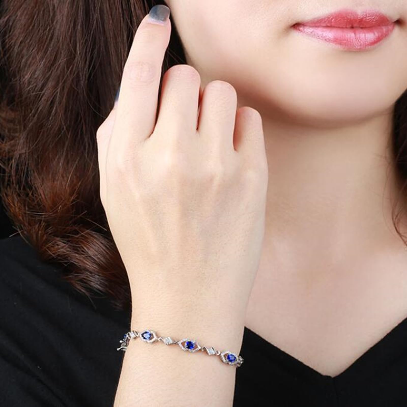 Bracciale Oro Bianco Donna 18k/14k/9k, Bracciale con Zaffiro 2.46ct 16-20 cm con Diamante, Braccialetti Sposa Fidanzati