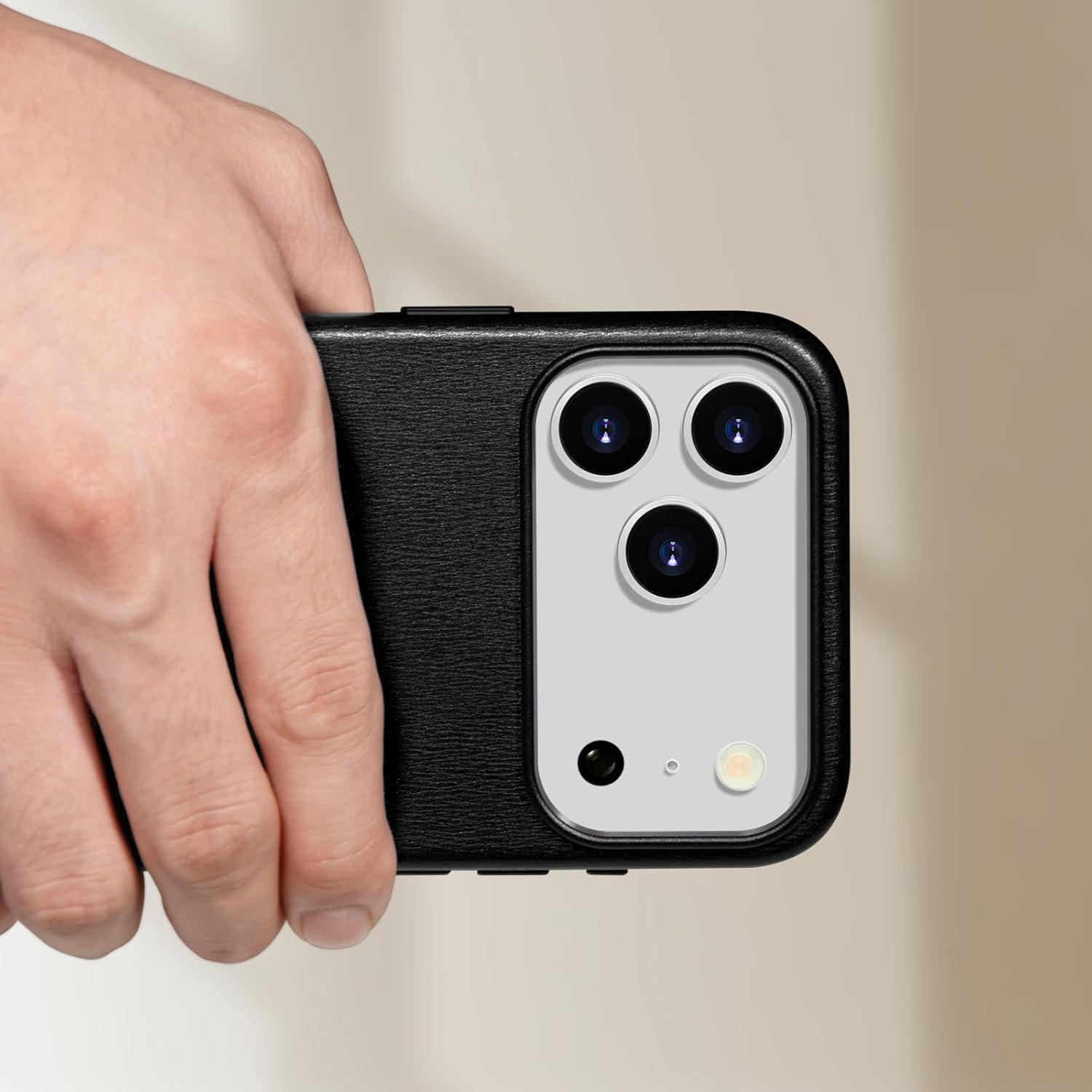 Belemay Handcrafted Premium Textured Leather Case for iPhone 17 Pro Max, Compatible with MagSafe, Modern Minimalist Design, Smooth & Subtle, Camera Control Button, Metal Buttons (6.9"), Black - Image 8