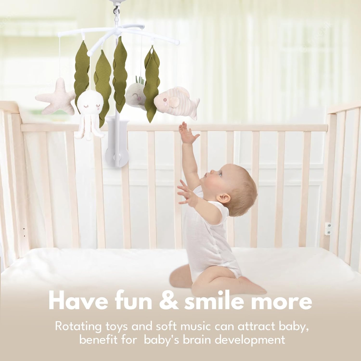 Crib Mobile 35 Lullaby Music,Cotton Baby Mobiles for Cribs & Pack N Play, Easy to Install, Stuffed Animals Hanging Toys Newborn Boys & Girls, Ocean Nursery Decor