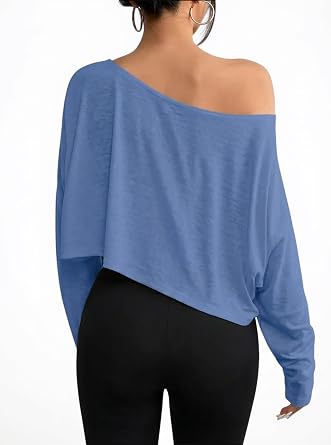 Women's Off Shoulder Mesh Crop Top Sheer See Through Long Sleeve Sexy Casual Outfit for Spring Fall