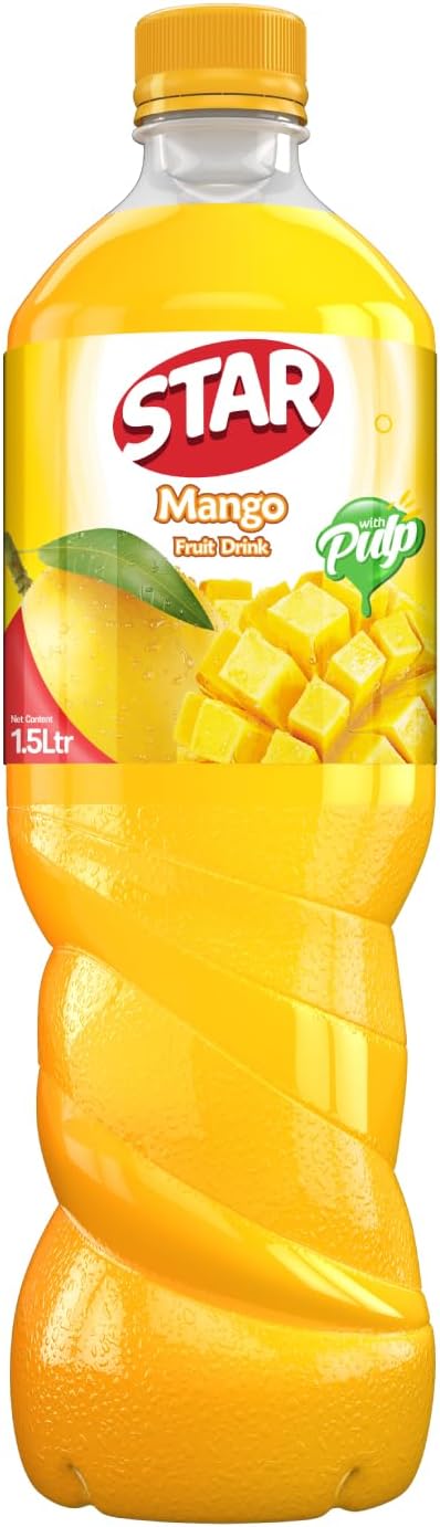 STAR Mango Flavoured Fruit-Juice, refreshing and energizing pulp-infused Mango-Drink, 1500ml bottle