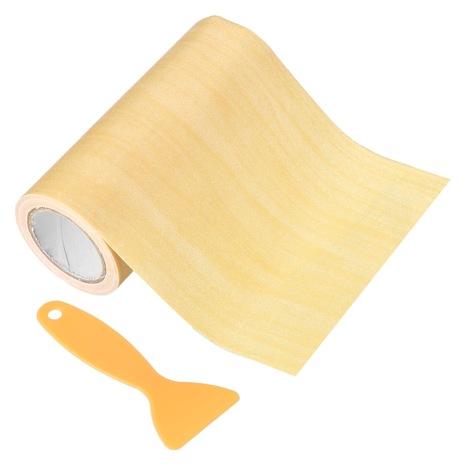 PATIKIL Wood Grain Repair Tape 10cm x 4.57m, Self Adhesive Realistic Textured Repair Tape Patch with Scraper for Floor Door Table Cabinets Desk, Maple Yellow-Dense โ image 1