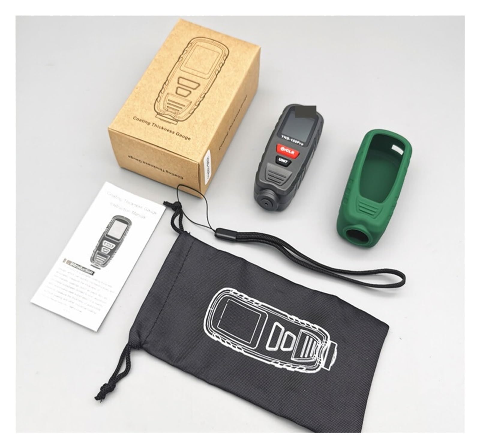 Miernik grubości powłoki, Fe NFe Fe + Zn Mini miernik grubości folii miernik grubości lakieru cyfrowy miernik grubości lakieru samochodowego(100Pro GreenCase)