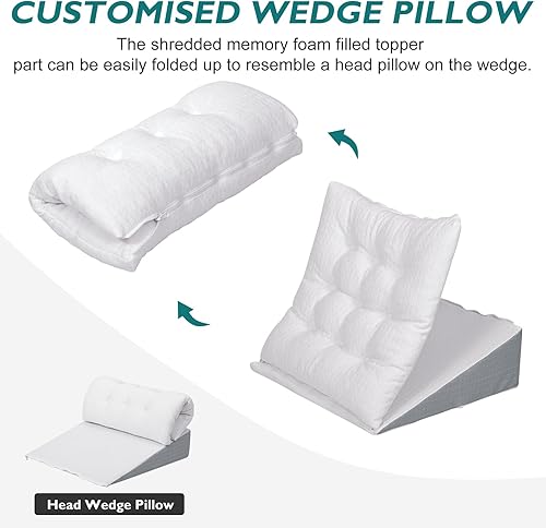 Miniatura 5 de TANYOO Almohada de cuña de cama para apnea del sueño, almohada Gerd de 10 pulgadas, almohada triangular de doble capa, ajustable, cubierta de espuma