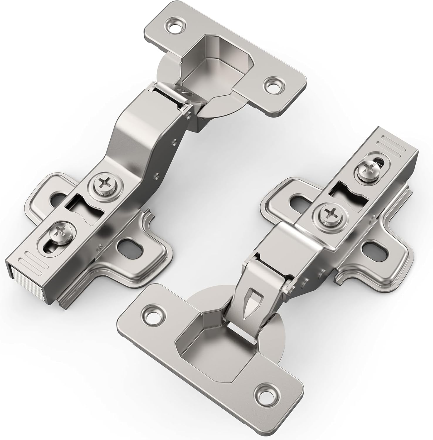 Chibery 20 Pack Full Overlay Soft Close Concealed Frameless Cabinet Hinges, Satin Nickel, 105°, Stop at Will 45-105 Degree, Self Closing, 3D Adjustment, Clip On, Stainless Steel for Cupboard Kitchen