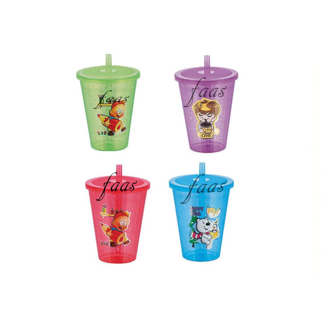faas BPA Free Sipper Glass with Straw and Lid for Kids Easy to sip The Water - Pack of 4 (Multicolour)-picture-34