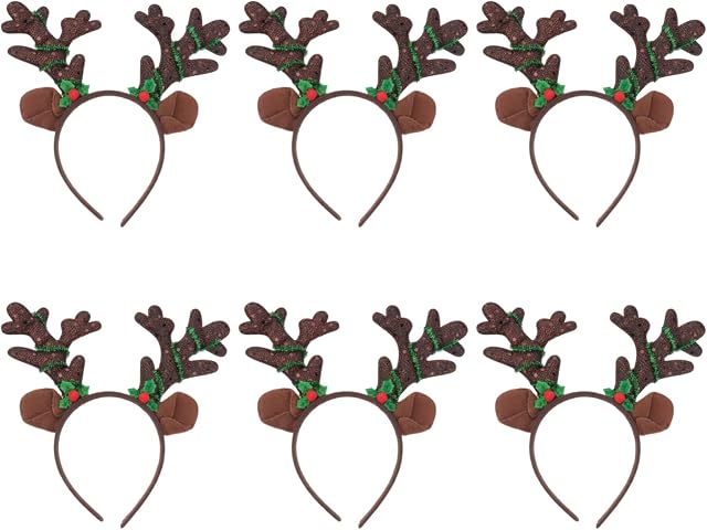 Lurrose 6Pcs Christmas Light Up Headbands Reindeer Antler Headband Headdress Hair Accessories for Xmas Party