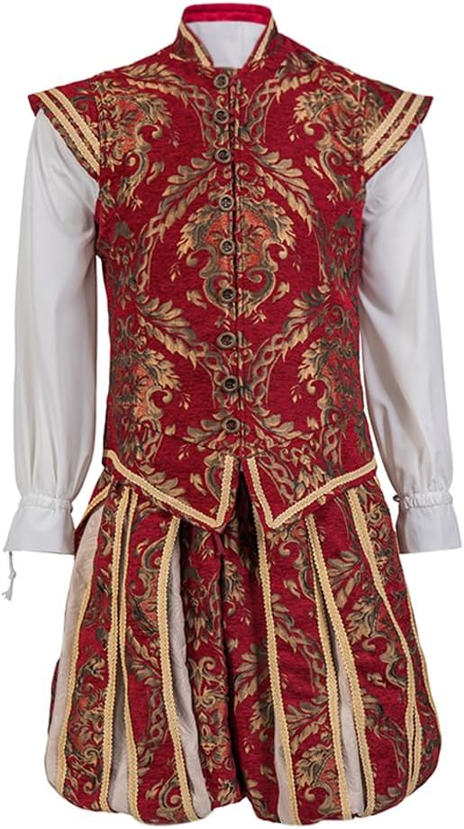 CosplayDiy Men's Tudor Costume Set - Elizabethan Jerkin Doublet & Breeches