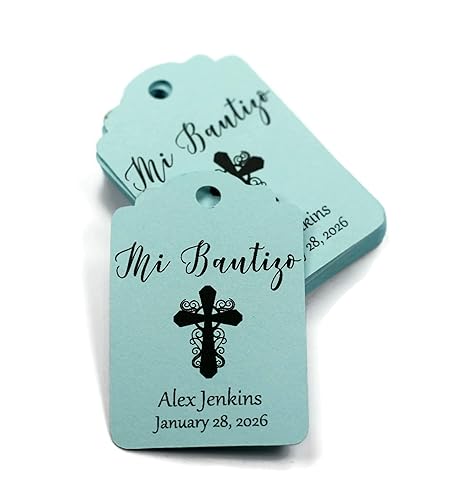 Custom Baptism Tags - Small Personalized Mi Bautizo Favor Tags (Set of 20) (Blue)