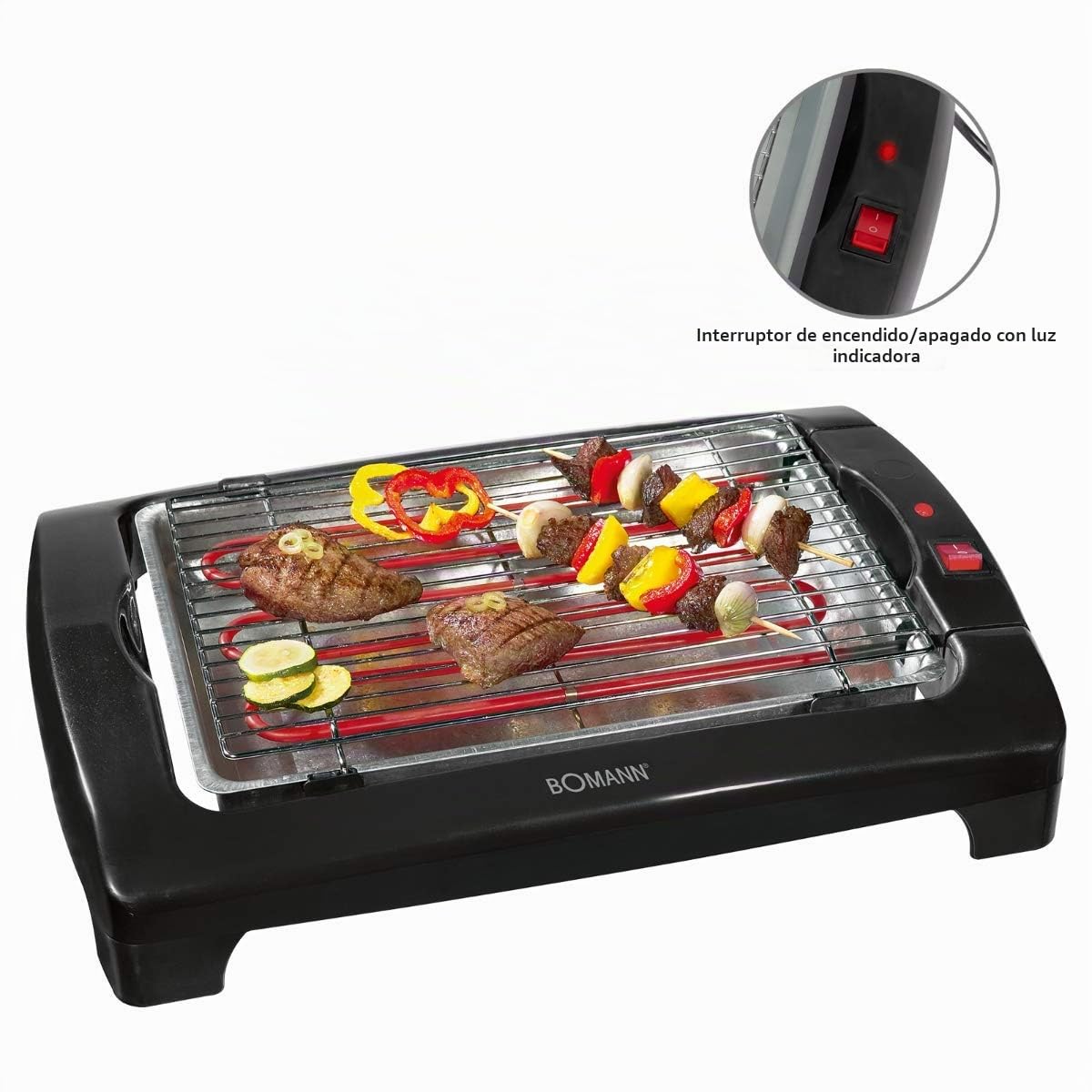 Bomann BQ 1240 N CB - Barbacoa eléctrica, parrilla cromada de 35,5 x 24,5 cm, 2000 W