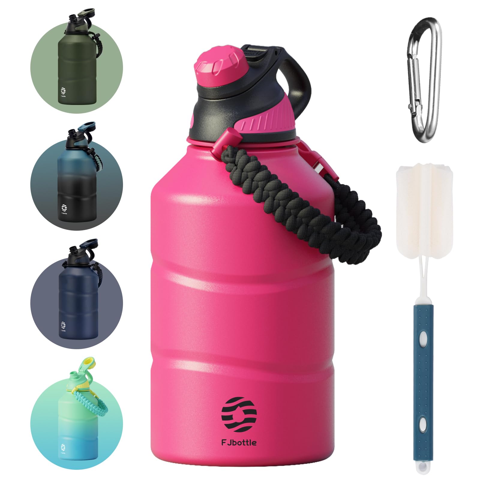Fjbottle Edelstahl Trinkflasche Sport mit Magnetischem Deckel 1900ml, BPA-Frei Auslaufsichere Wasserflasche für Gym - Kohlensäure geeignet Thermosflasche für Schule, Fitness