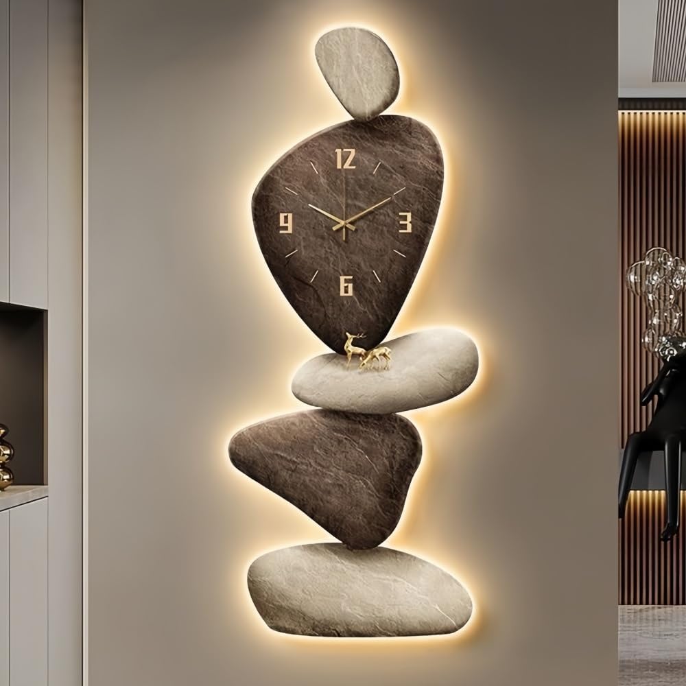 3D Wall Decoration Clocks, Modern Wall Clock with LED Light, Irregular Shape Wall-Mounted Painting, Creative Art Hanging Clock for Living Room, Bedroom and Entrance(A,15.7"*39.4"H)