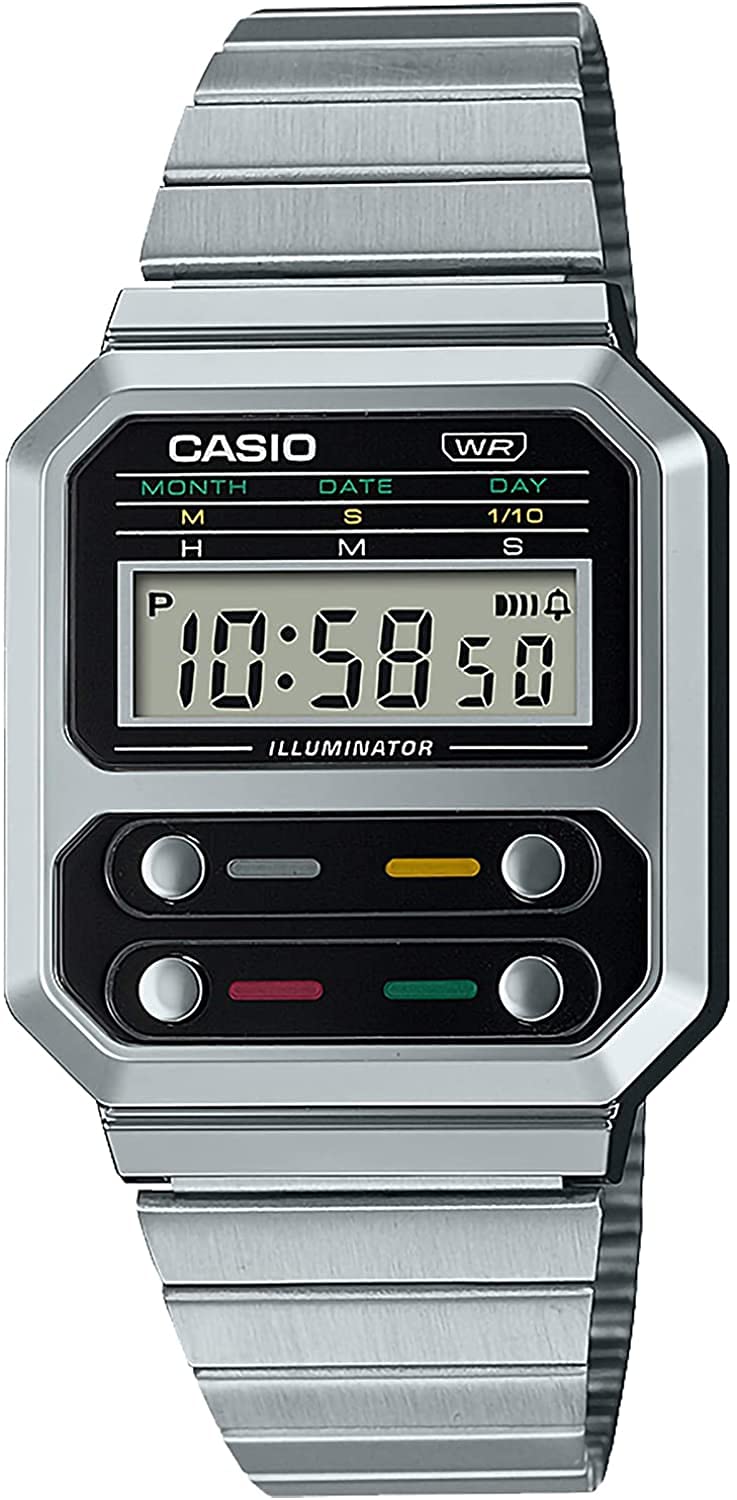 Casio A100 Series Men's Digital Wristwatch, Reproduction Design, Overseas Model Silver A100WE-1A