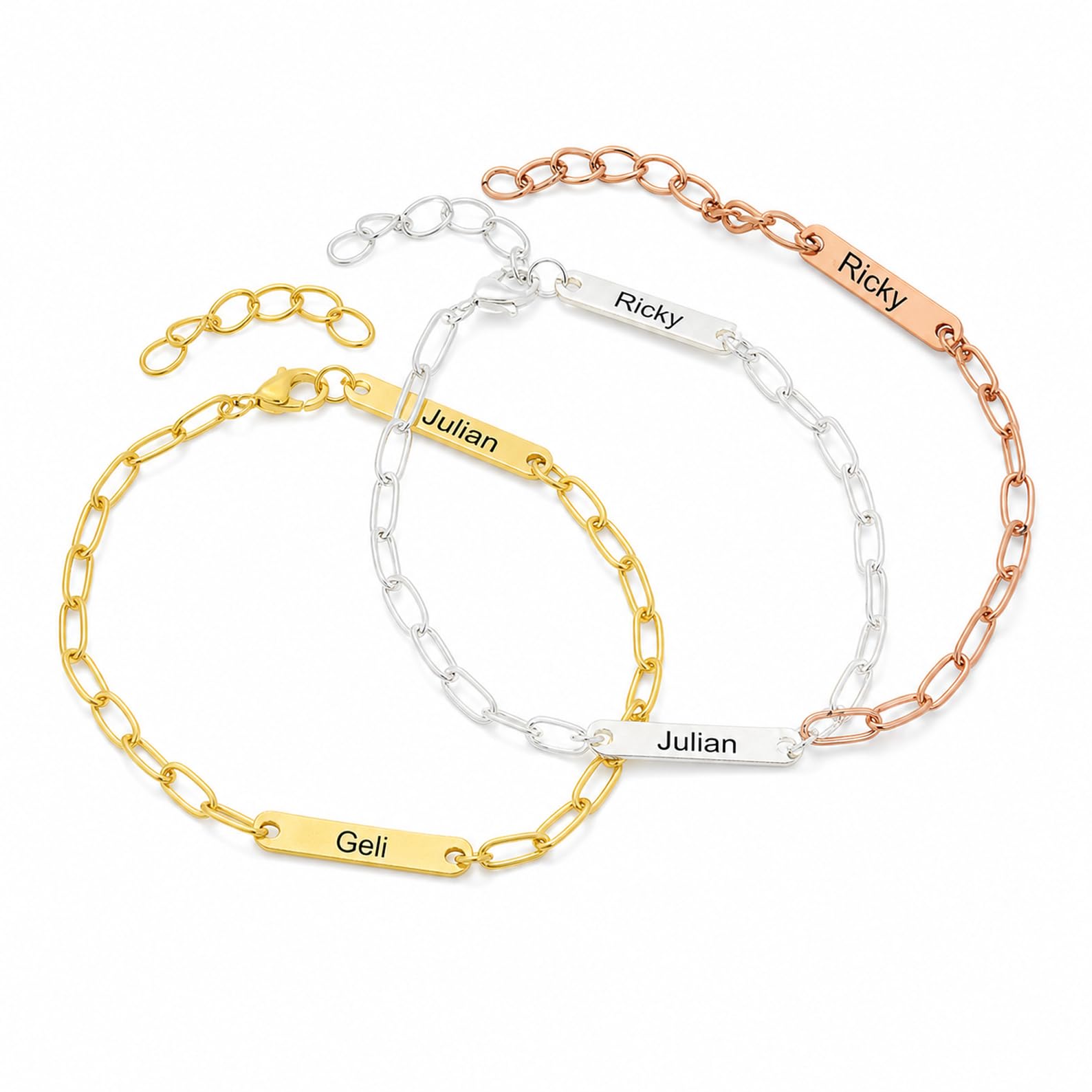 Pulsera de nombre grabado plata de ley 925 a medida Mini nombre barra Pulsera colgante con delicado Paperclip cadena mamá cumpleaños hecho a mano a medida Día de la Madre