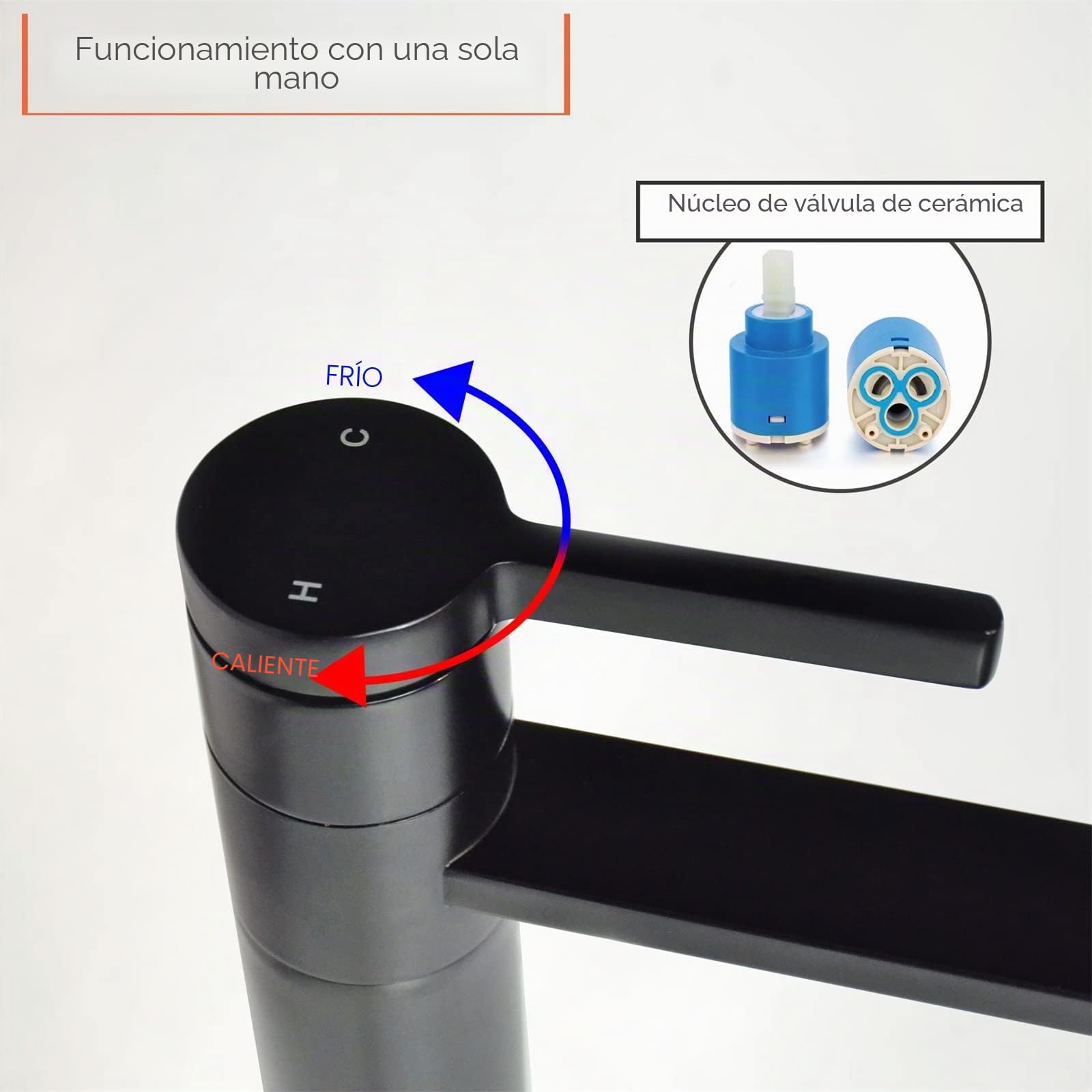 Grifo de lavabo Baño Negro Mate Alto Caño Grifo Lavabo Monomando de Agua Fría y Caliente con Aireador Desmontable SHANFO M3OK-T