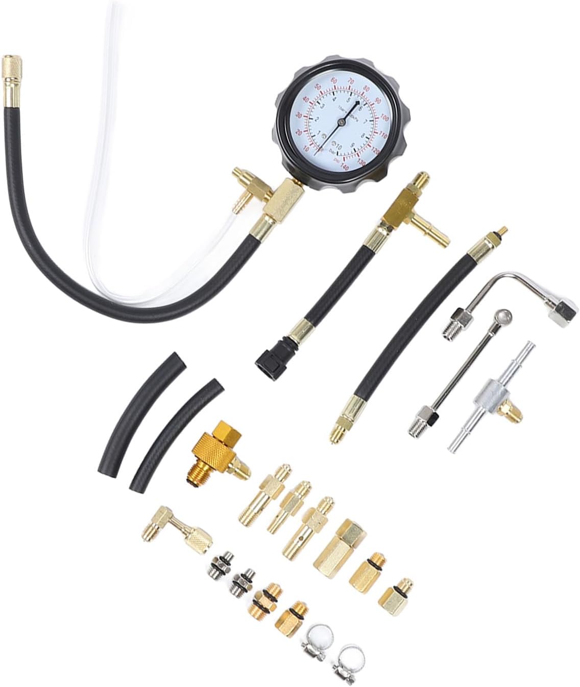 Pongnas Automotive Fuel Injector Pressure Tester Gauge Kit 0 to 140 PSI for Cars, Trucks, Motorcycles & More