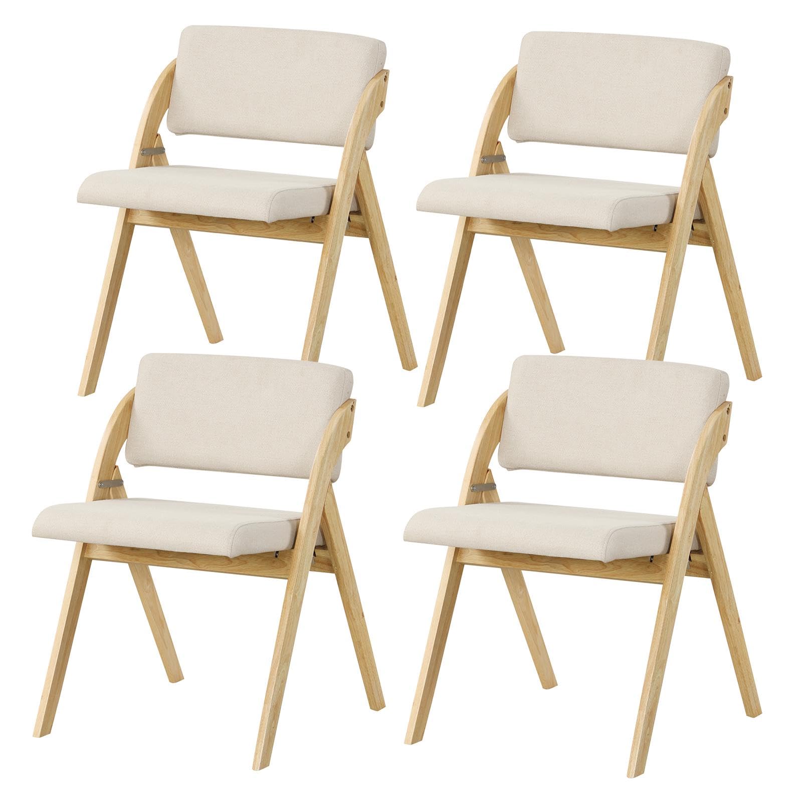 Byroce Folding Dining Chairs Set of 2, Farmhouse Upholstered Accent Chair with Non-Assembly Design, Padded Seat & Cushion Backrest, Portable Wood