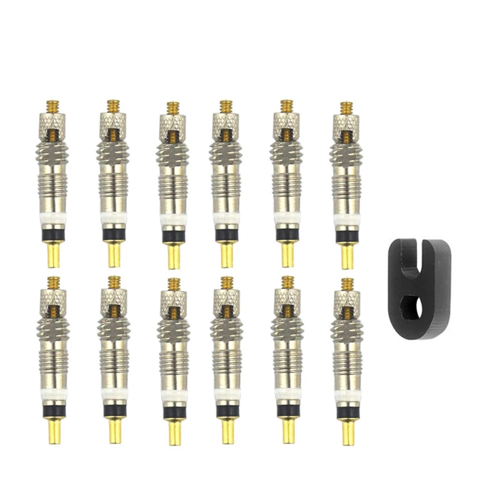 Bicycle Removable Presta Valve Core Bike Replacement Brass Tubeless Core Remover Tool for Tubeless(12pcs Core 1pc Tool)