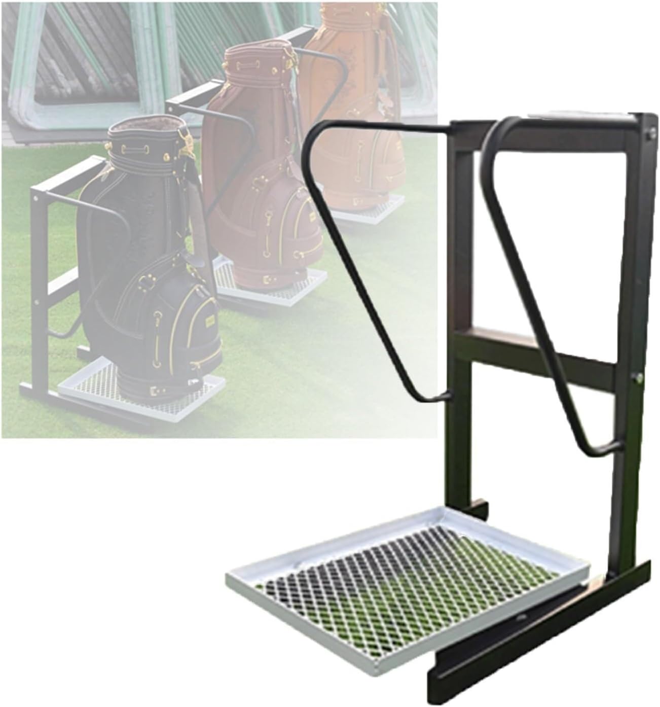 Golf Bag Rack, Steel Golf Club Holder Dual-Purpose Organizer with Bottom Tray for Indoor/Outdoor Use - Home, Garage, Office