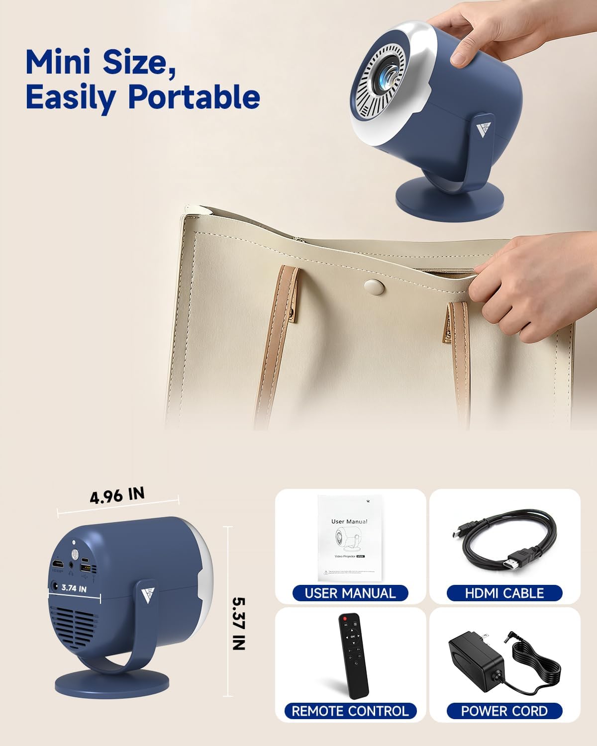 Mini Projector with WiFi and Bluetooth, Native 1080P 4K Support Portable Projectors for iPhone, Electric Focus and 180° Rotating, 170” Proyector for Home Theater, for Phone/HDMI/USB/TV Stick