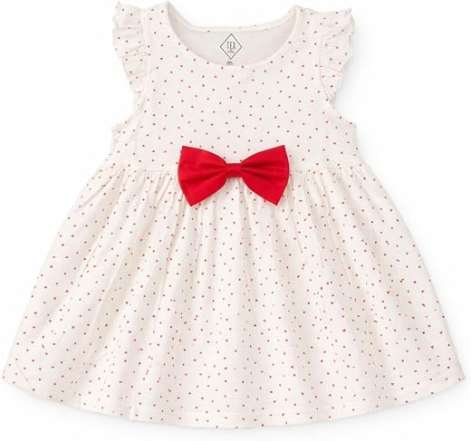 Cozy Bee Little Hearts Cotton Party Dress with Red Bow- Cute Baby Girl Dress (6 Months to 5 Years)
