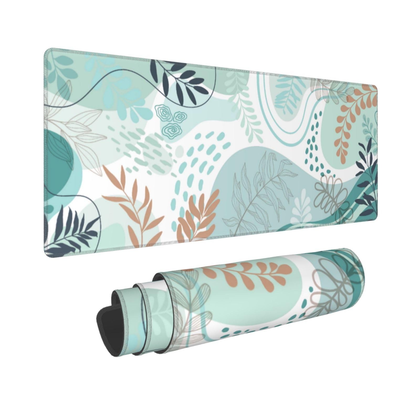 Abstract Art Large Mouse Pad 31.5x11.8in Modern Boho Leaves Mouse Pad Non-Slip Rubber Base Mousepad with Stitched Edges Waterproof Computer Keyboard