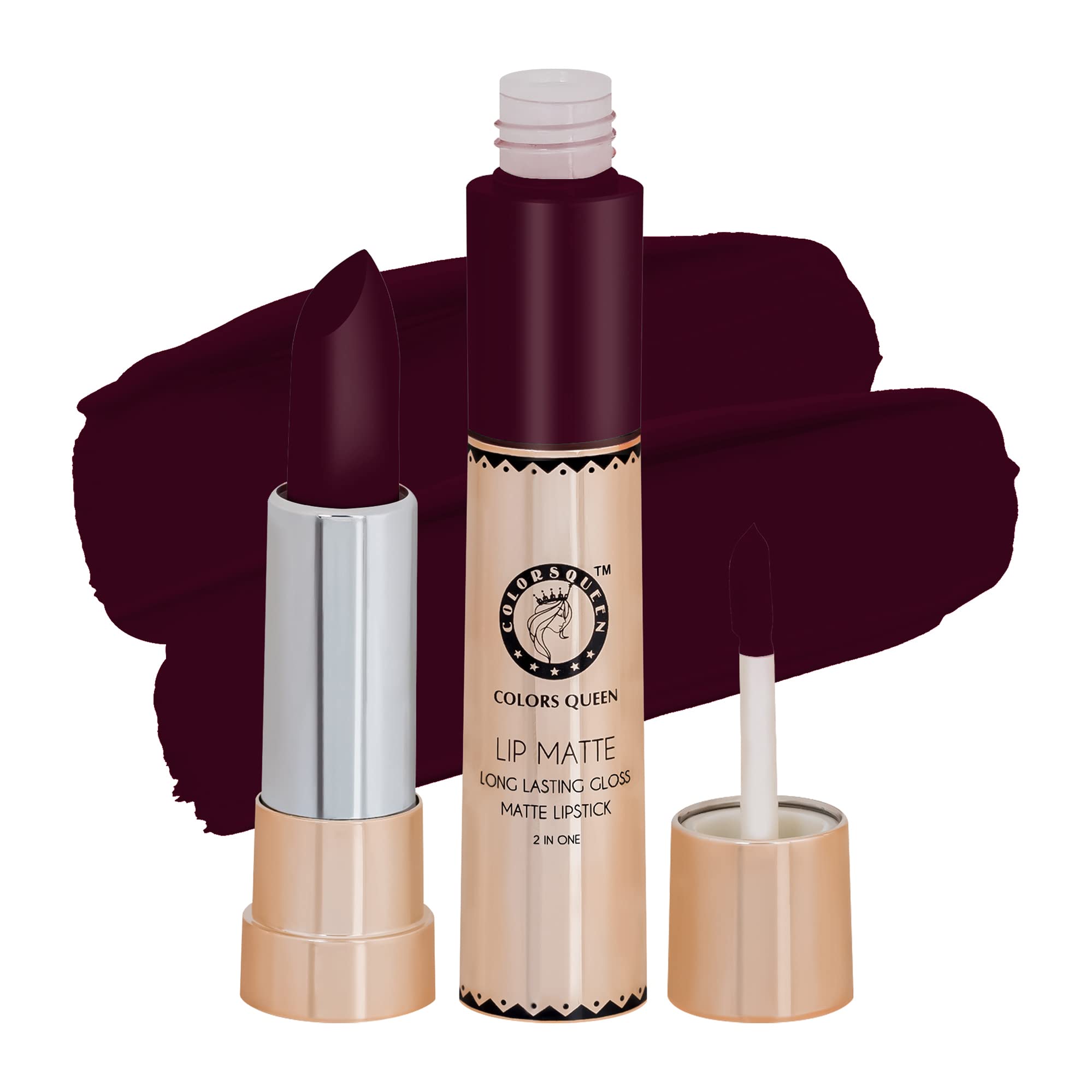 Colors Queen 2 in 1 Matte Lipstick | Lip Matte | Long Lasting Gloss, Waterproof, Non Transferable| (52 - Wine, 8g)-image-46