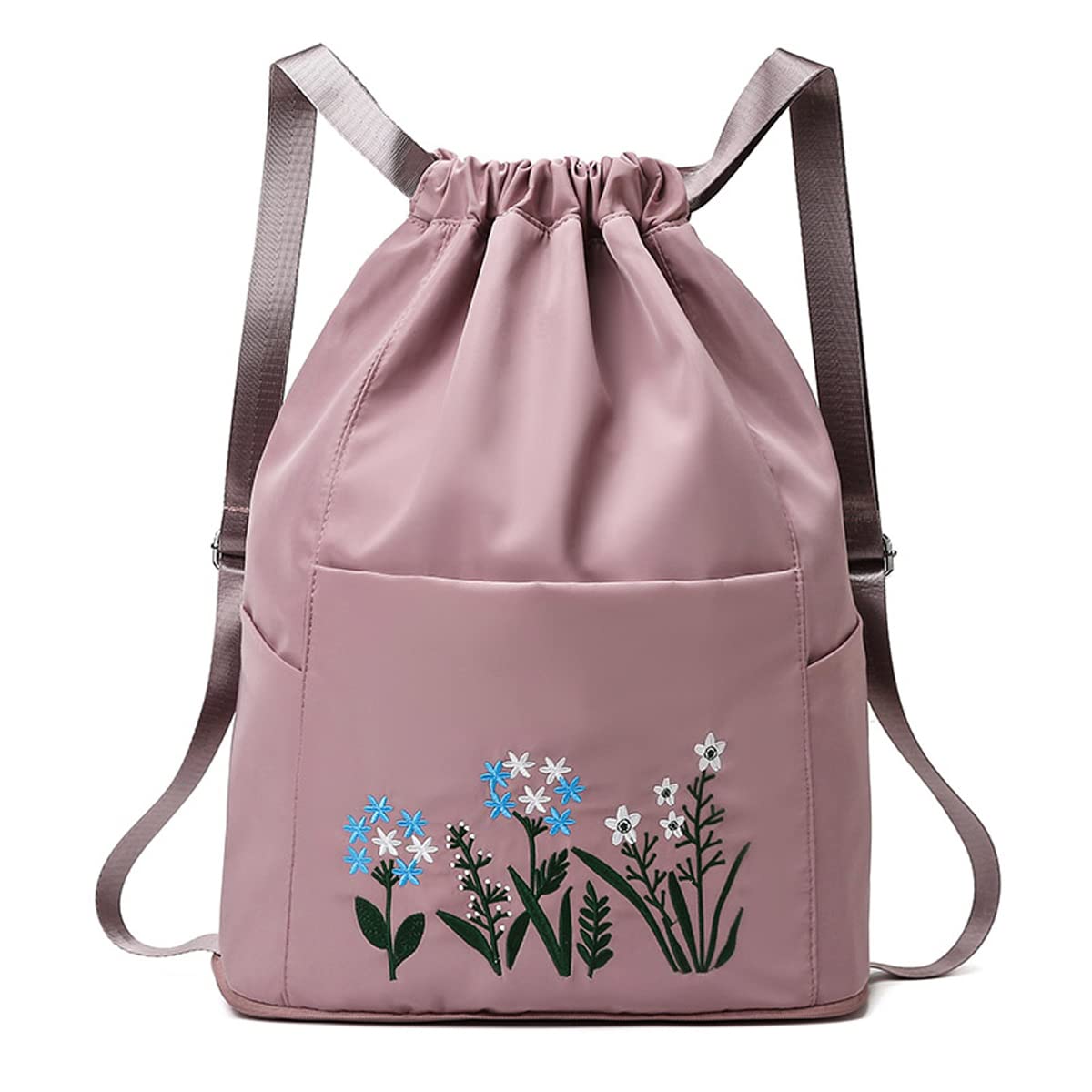 Hitech Travel Drawstring Bag Waterproof Flower Print Fold able Embroidery Design Drawstring Backpack for Outdoor drawstring bag Foldable design (CHERRY BLOSSOM)-image-37