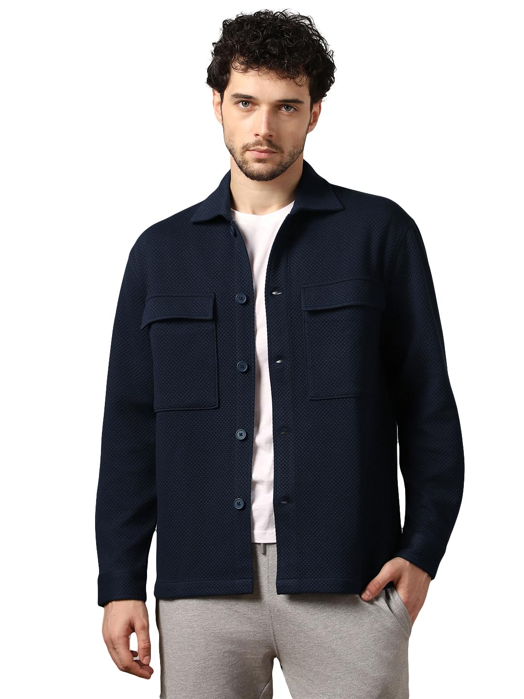 nobero Men's Standard Length Oversized Textured Shacket | Quilted | Cotton | Cuffed Sleeves | Winter Jackets | Shackets For Men-picture-12