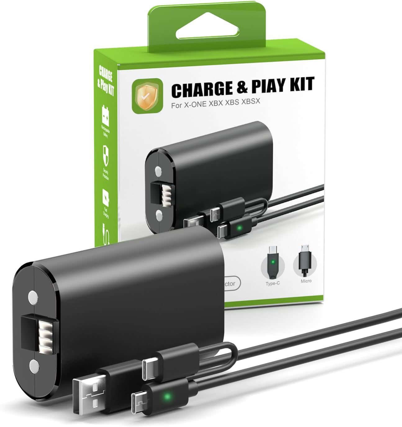 Product image of Rechargeable Battery Pack for Xbox Series X/S/One - 2×2000mAh USB C and Micro Xbox Controller Battery Pack Charger((Includes 2 Batteries Only)