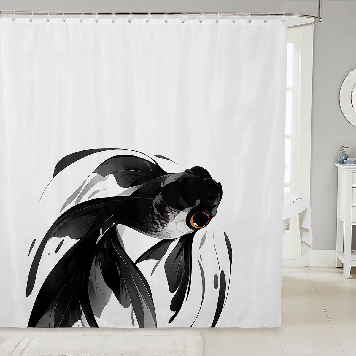 Erosebridal Goldfish Shower Curtain Set Cartoon Wildlife Minimalism Sketch Bath Curtain 72" Wx78 L,Abstract Art Bathroom Accessories Nautical Sea
