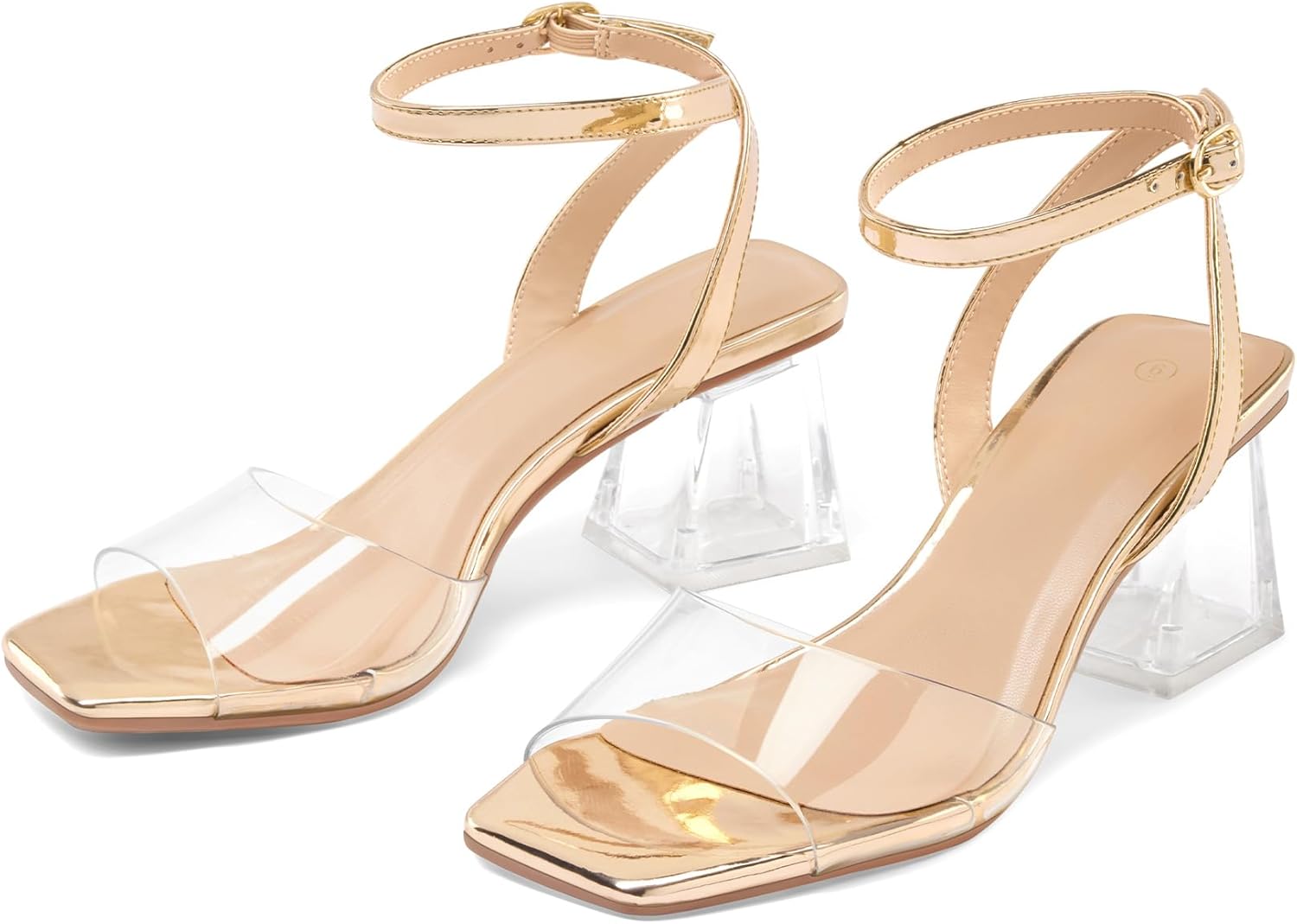 mysoft Women's Clear Heels Low Chunky Heel Open Toe Transparent Zebra Rhinestones Block Heeled Sandals Ankle Strap Shoes - Image 5