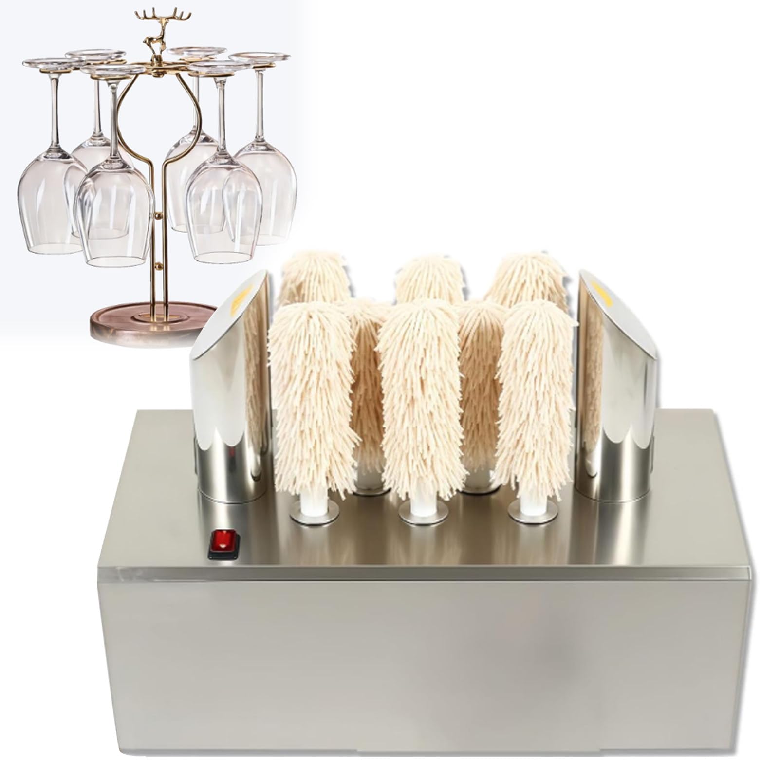Ofyphth Wine Glass Polisher Machine, 3/5/8 Cloth Polisher Glass Polishing Machine, Electric Commercial Glass Polisher, 660 Cups/Hour for Bar Restaurant Kitchen. 8Head