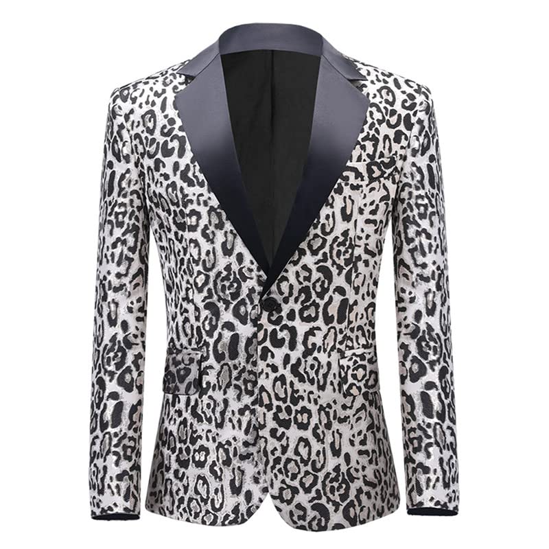 Image of Men's Blazers Leopard Print Notched Lapel Suits Slim Fit Sequins Tuxedo Stylish Sport Coats Jackets