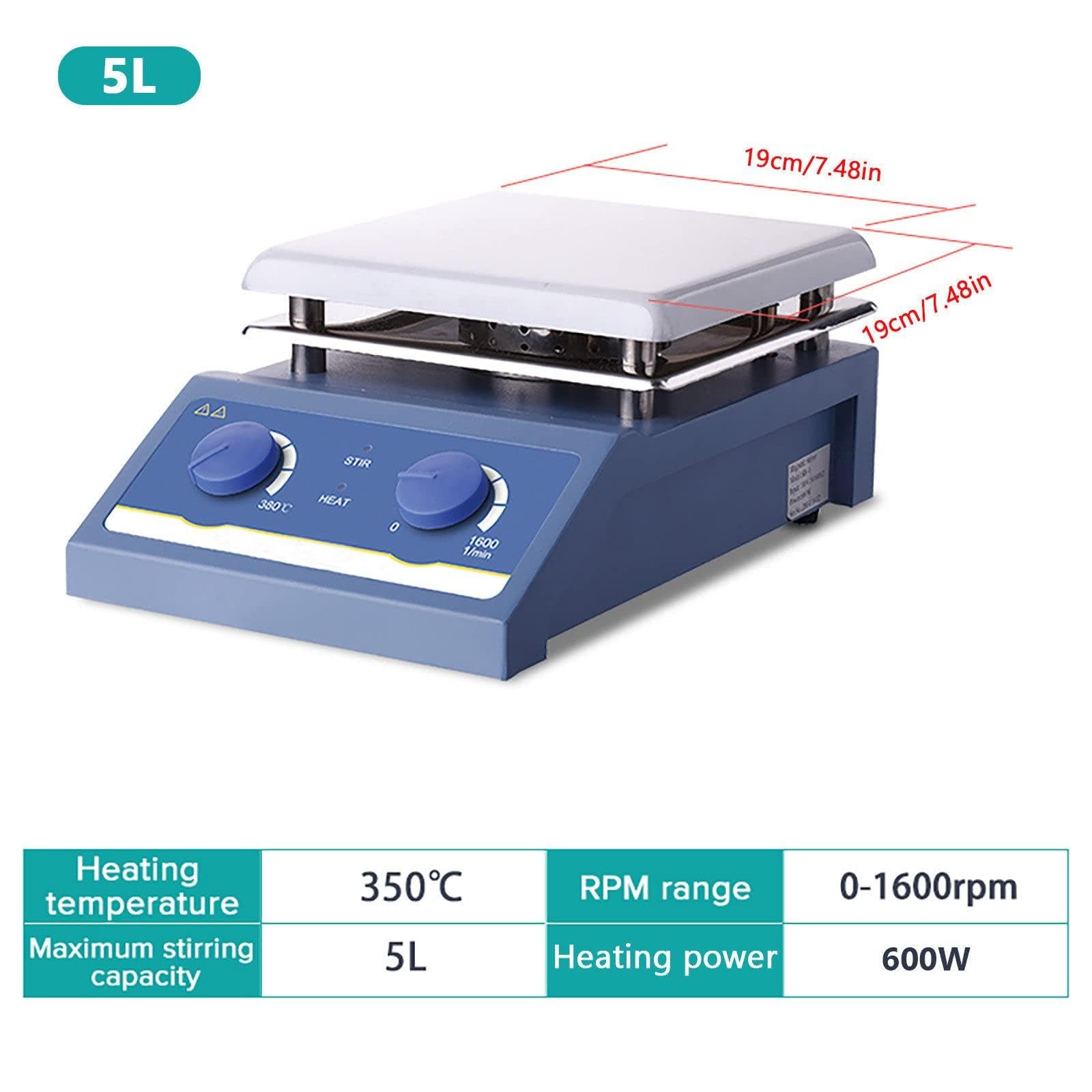 Agitatore Per Liquidi Da Laboratorio 1L/3L/5L - Riscaldamento A Temperatura Costante, Piccolo Agitatore Magnetico - Velocità Regolabile + Regolazione Della Temperatura,5L