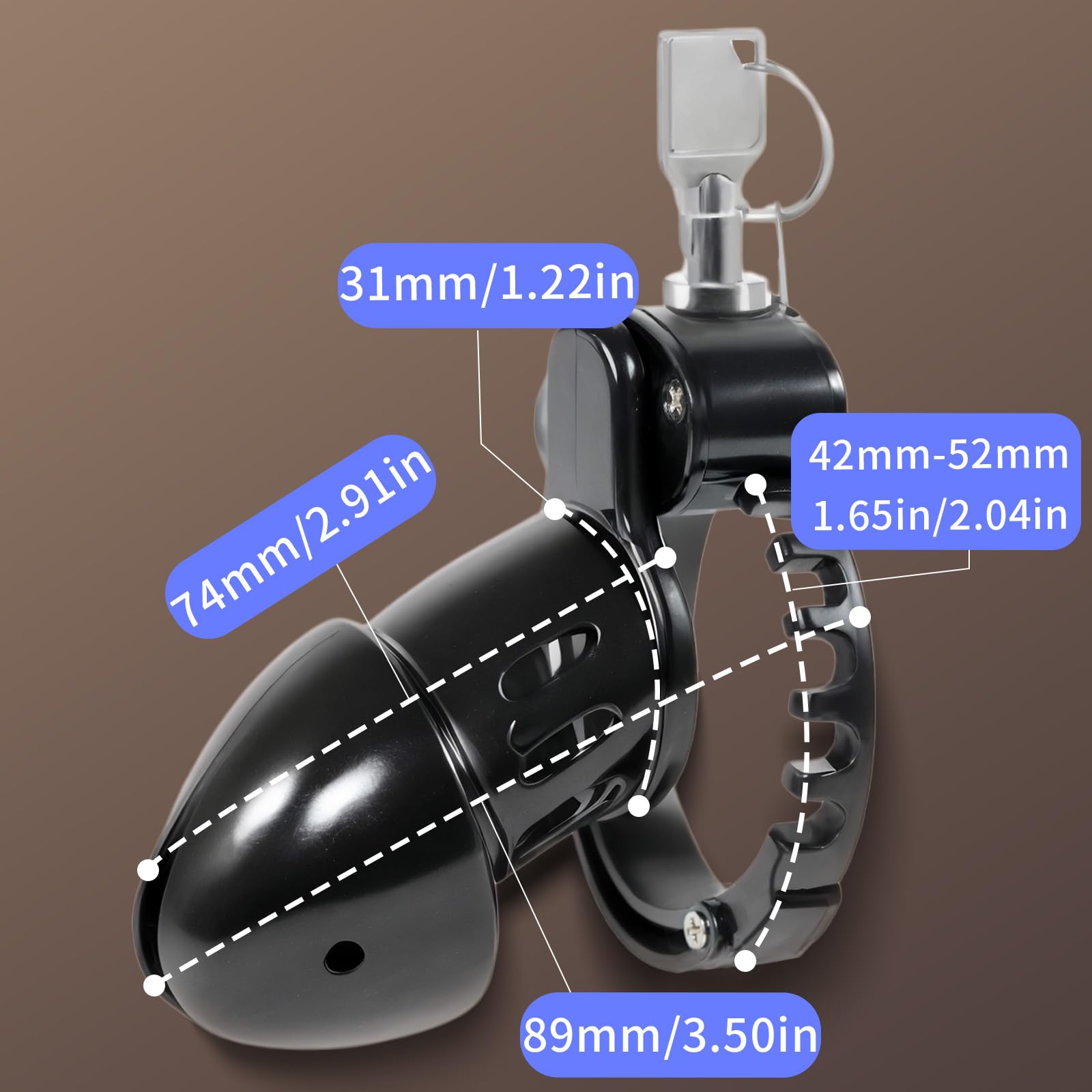 Ceintures de Chasteté avec Serrure à Poussoir Cage de Chasteté Pénis Réglable en 7 Tailles Différentes (42-52mm) Jouets Sexuels Chastity Cage pour l'Exercice du Pénis de l'Homme (Black)