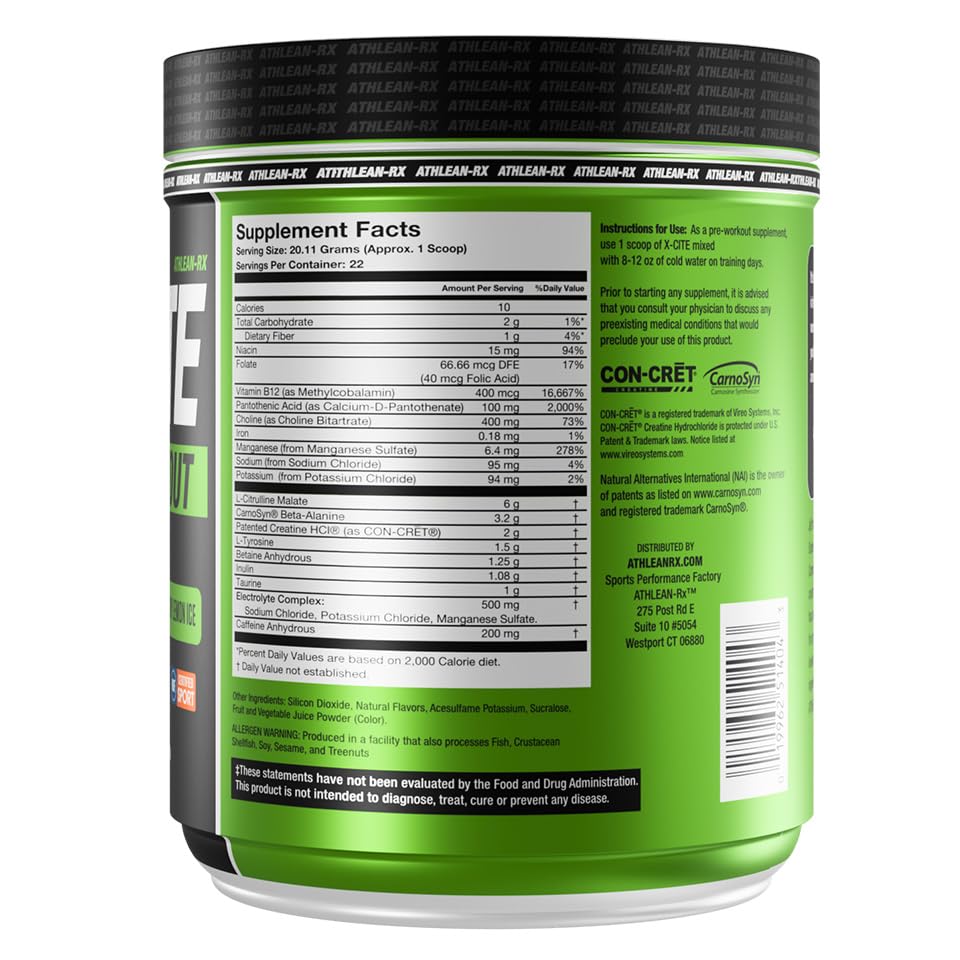 Image of X-CITE Pre-Workout by ATHLEAN-X - Enhanced Formula with Beta-Alanine, Creatine & Caffeine for Ultimate Energy, Endurance, Focus & Muscle Pump, NSF Certified for Sports (Cherry Lemon Ice)