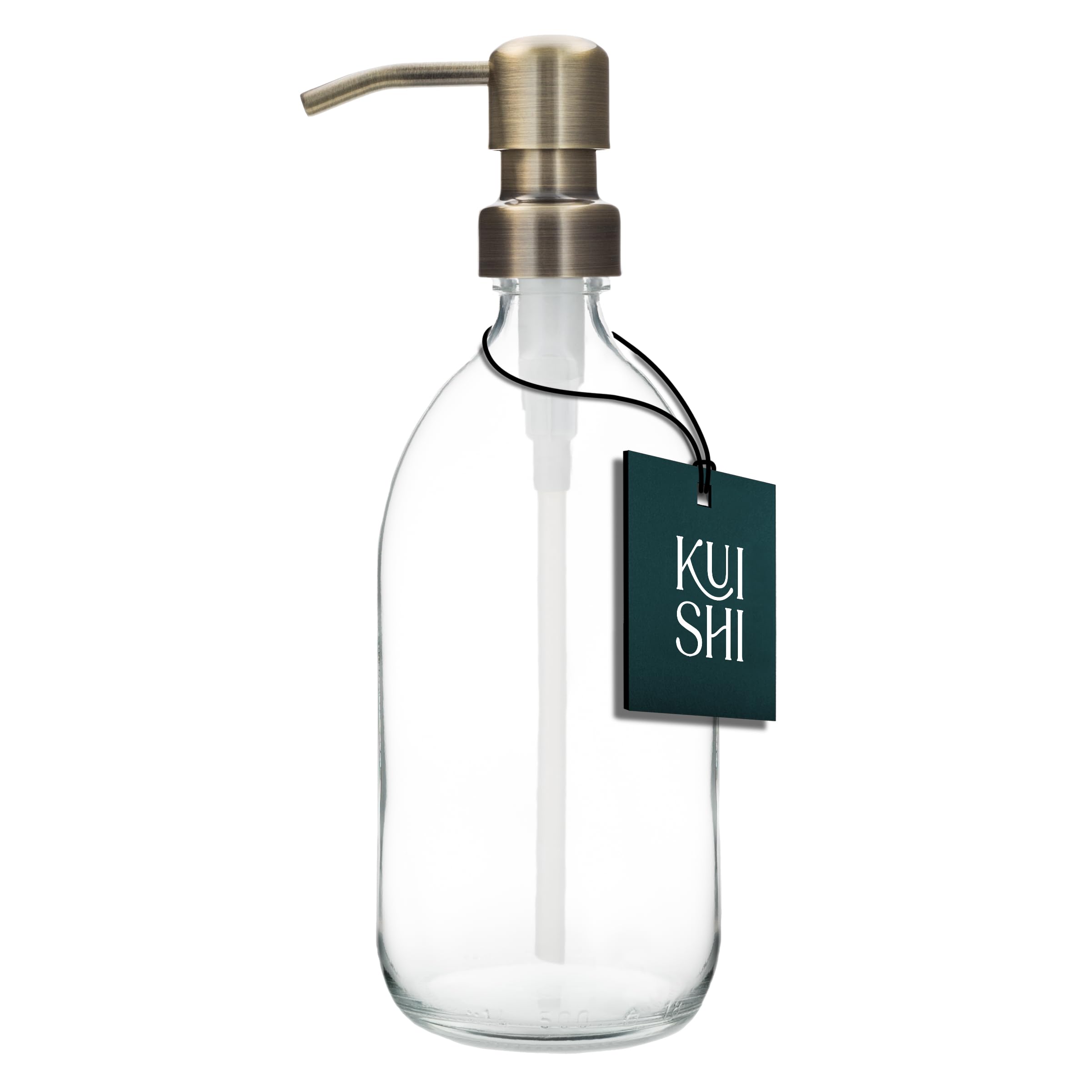 Kuishi Gold 300Ml Glass Soap Dispenser With Stainless Steel Pump - Refillable Bpa-Free Hand Soap Dispenser For Kitchen & Bathroom, Clear