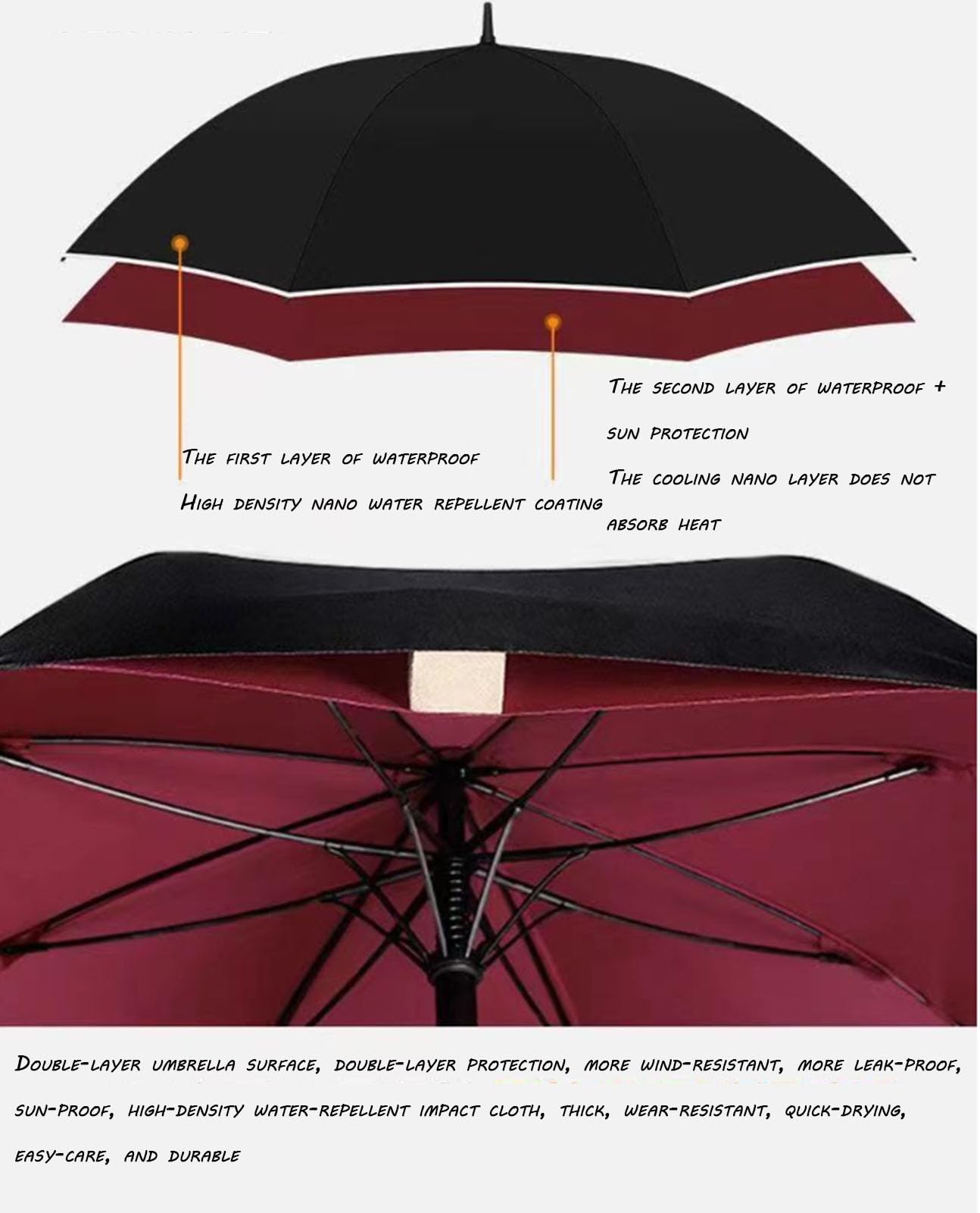 Dwuwarstwowy parasol golfowy z długim uchwytem, ​​parasol o średnicy 135 cm, mocny parasol przeciwburzowy, dwuwarstwowy automatyczny parasol biznesowy (B)
