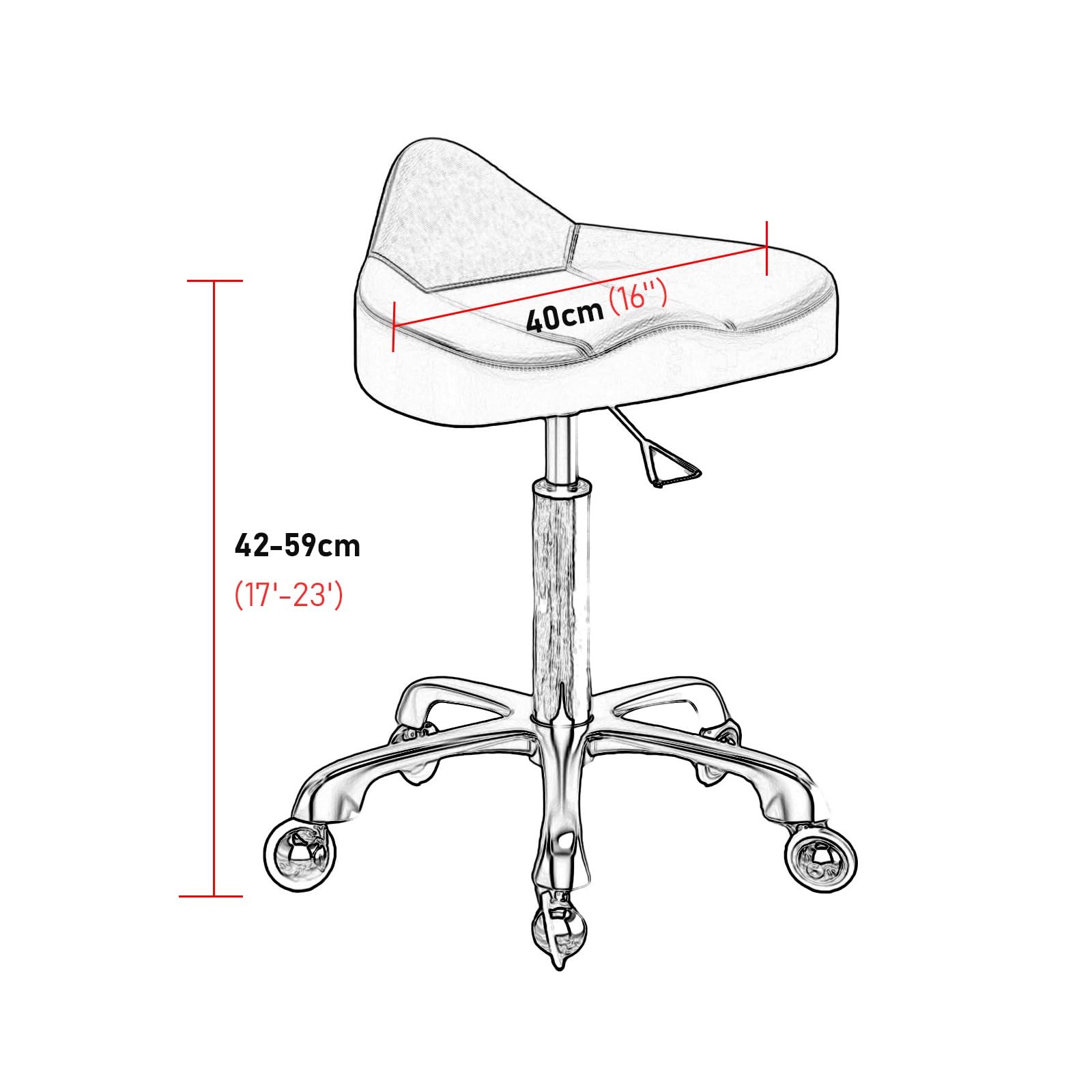 Rollhocker Höhenverstellbar 42-59cm Arbeitshocker 360° Drehhocker mit Leise Rollen, Metallbasis für Salon, Büro, Zuhause, Bis 150kg(Beige)