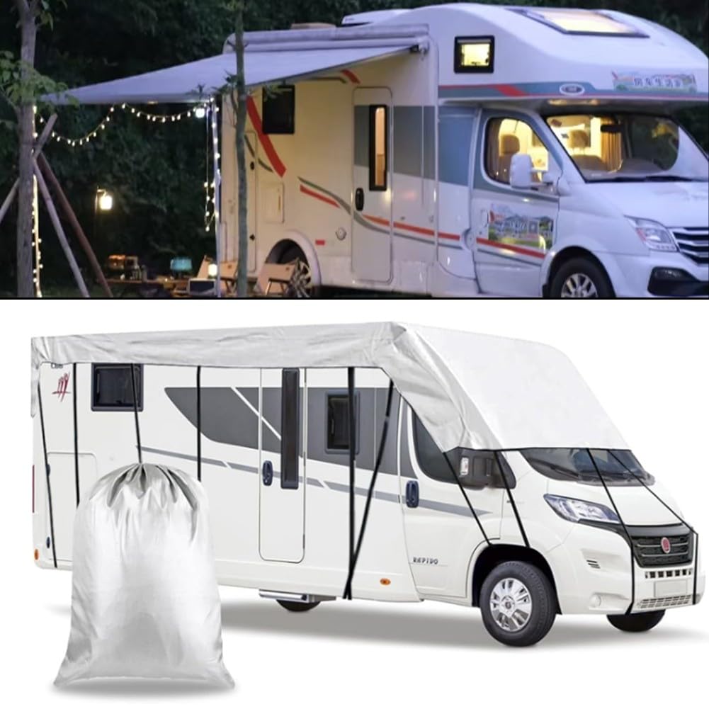 Oxford 210D toutes saisons pour camping-car Housse d'hiver imperméable résistante aux UV Véhicules de camping et pour grandes tentes Gris 7,5 m x