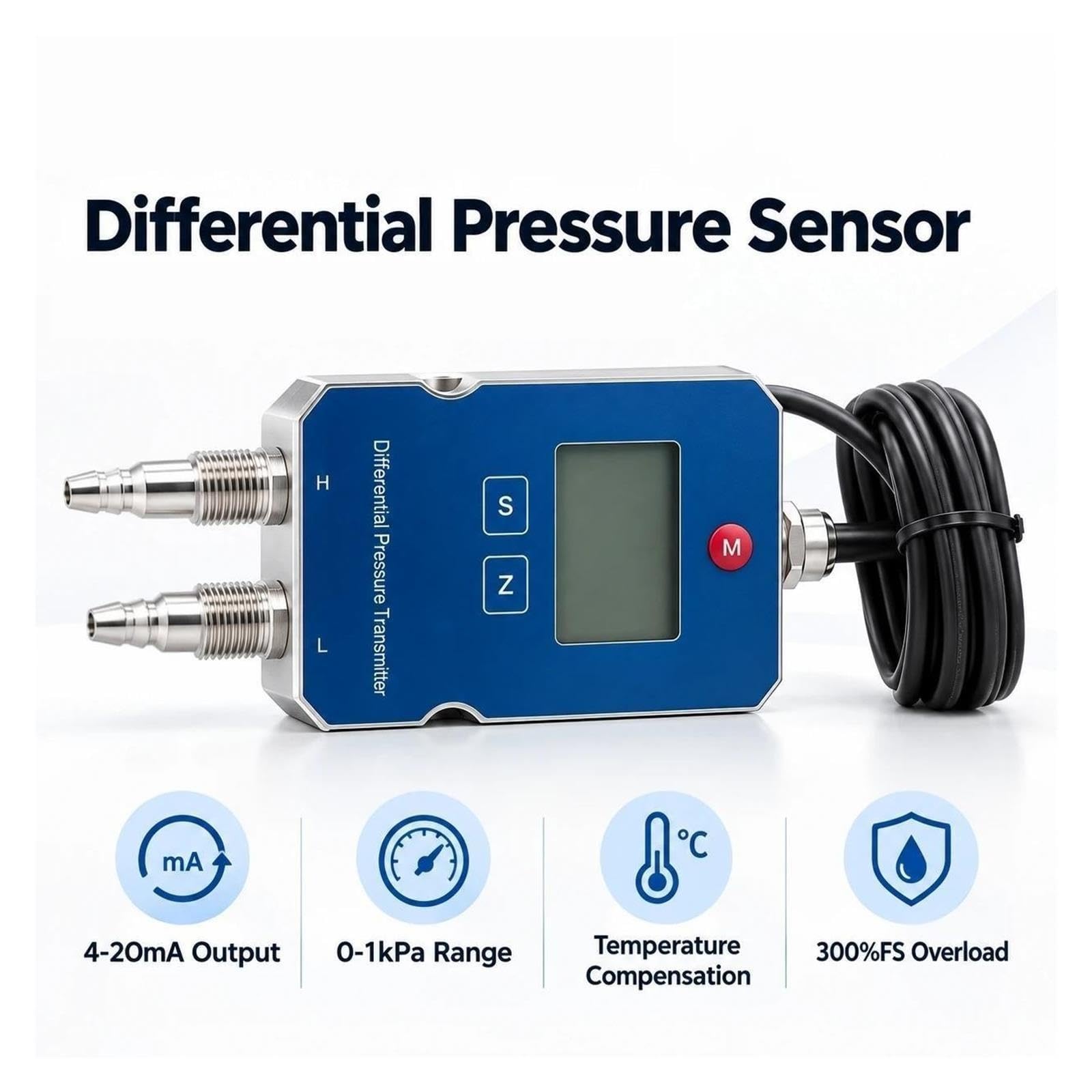 Transmisor de presión diferencial, sensor de baja presión de 4-20mA