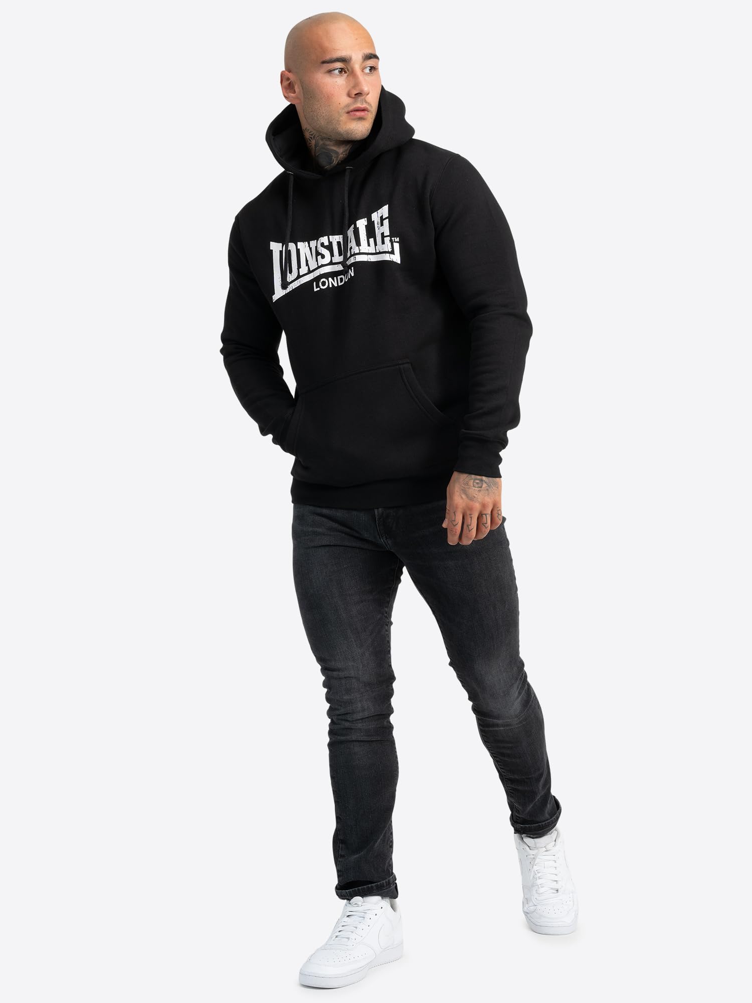 Lonsdale London Wolterton Hombre Sudadera con Capucha Negro 60% algodón, 40% poliéster Regular