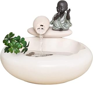 Fuente de mesa para interiores Fuente decorativa de mesa de cerámica Zen Meditación Cascada Fuente de escritorio Incluye bomba sumergible Fuentes de mesa Fuente de escritorio (Color: Blanco-2) (Blanco