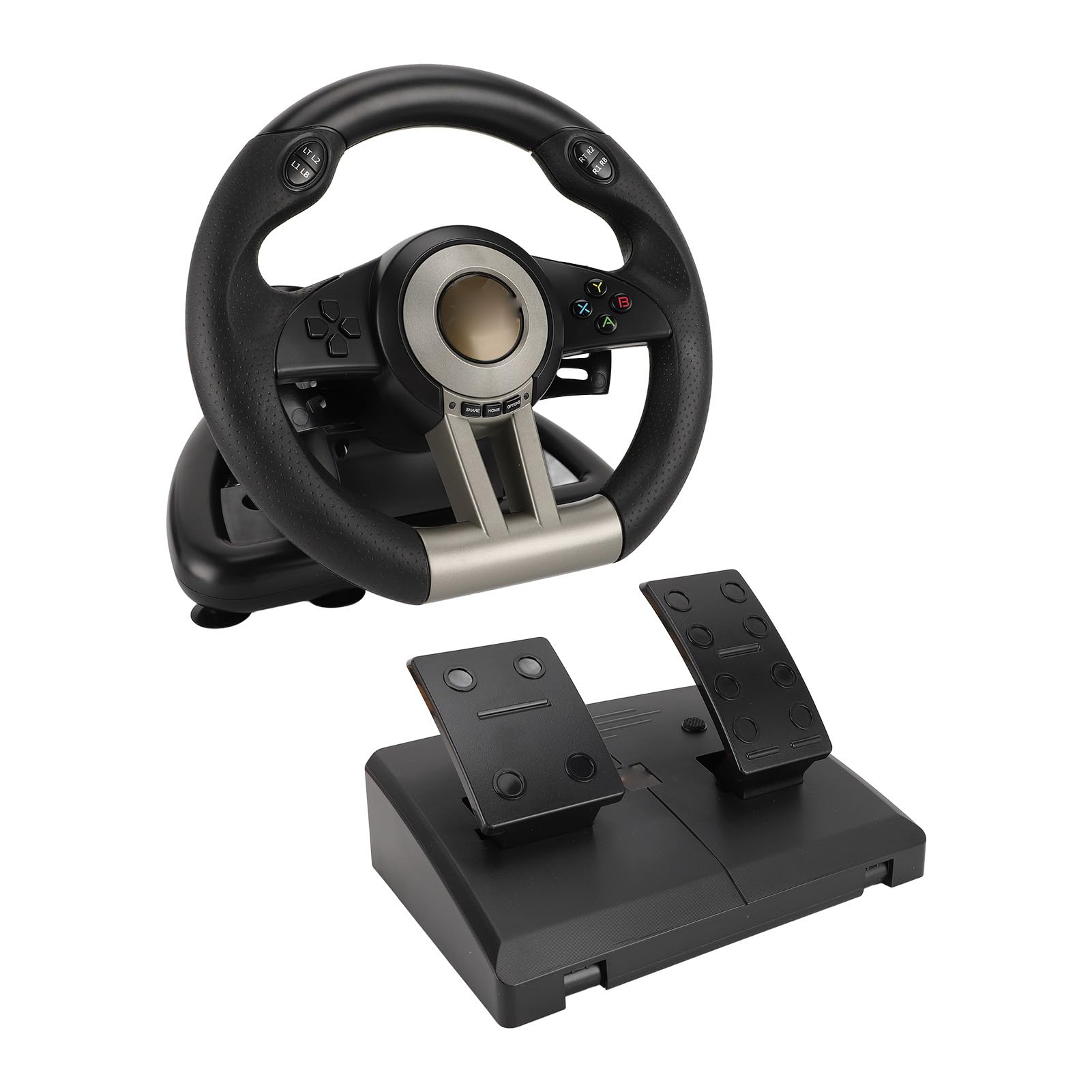 KUIDAMOS Volante da Corsa e Pedale per PC, Rotazione di 180 Gradi Volante da Gioco USB Universale per con Regolazione Intelligente delle Vibrazioni e Manuale, Design per Appassionati