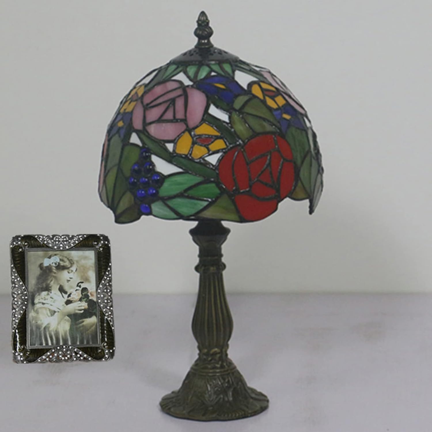 Lampa różana, lampa stołowa w stylu Tiffany'ego lampka nocna, sztuka kwiatowa witraż na biurko akcentująca lampka nocna dla dziewczyny kochanka sypialnia salon, prezent urodzinowy, 8 * 15 cali (H)
