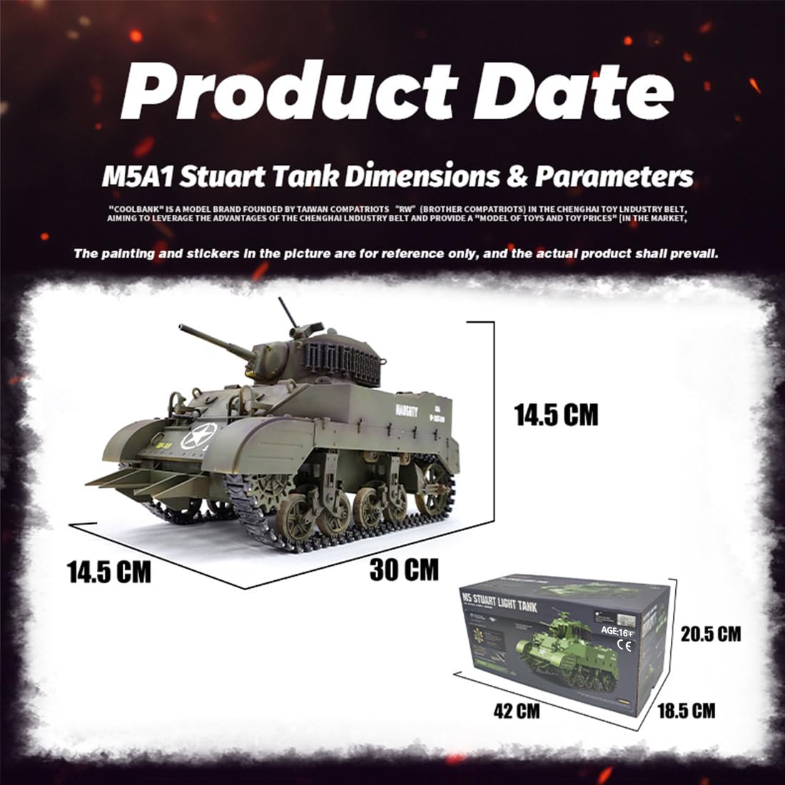 Char RC 1:16 2.4G Télécommandé Simulation de Char M5A1, RC Tank Véhicule Militaire Réservoir Télécommandé avec Lumières et Sons