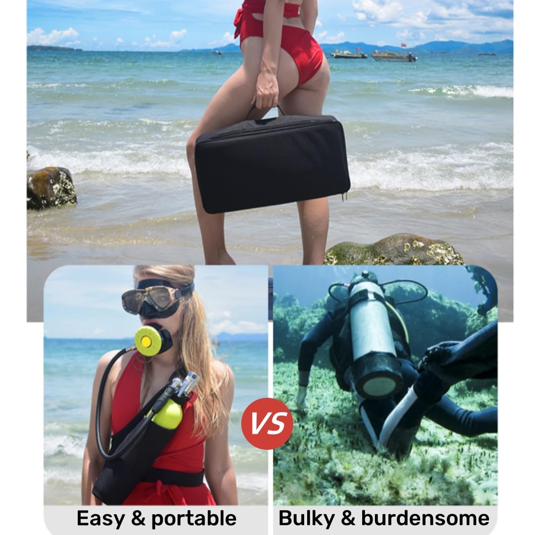 Reusable Scuba Tank with Pump Mask Set, DOT Certified Portable Dive Portable Lungs for Recreational Diving, Underwater Photography, Rescue Operations (Black)